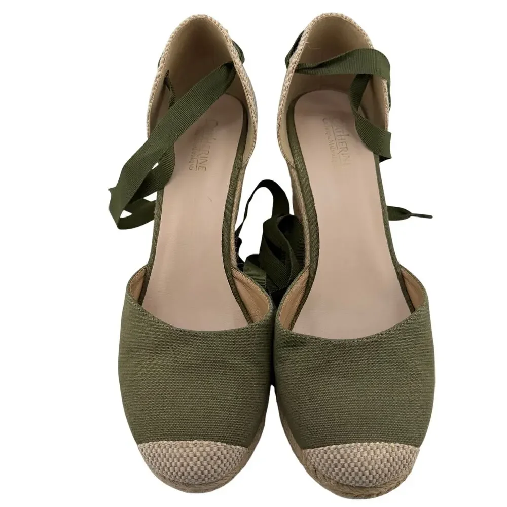 Catherine Malandrino Boho Kittley Green Espadrille Wedge Sandals Size 9 Shoes